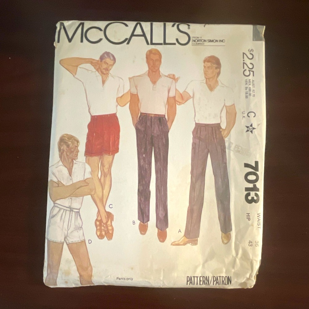 McCall's 7013 Vintage Original Sewing Pattern Men's Sportswear Pants or Shorts